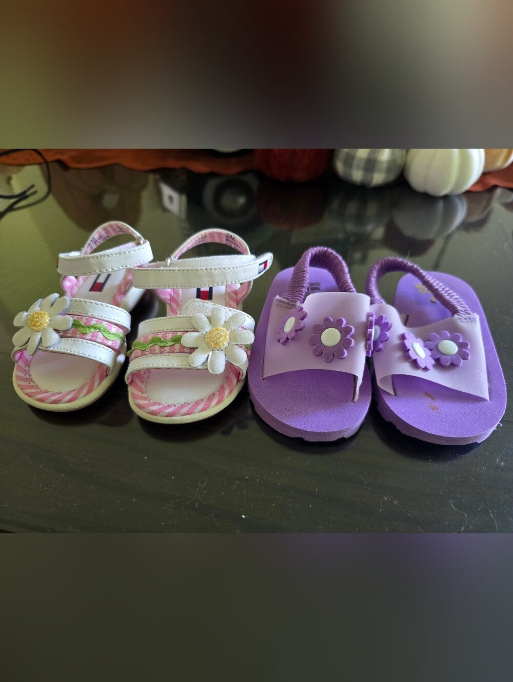 Children's Floral Sandals - White & Pink and Purple
